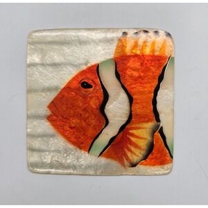 Vintage Capiz Shell Clownfish Coaster Iridescent Tropical Fish Decor 4x4 Square